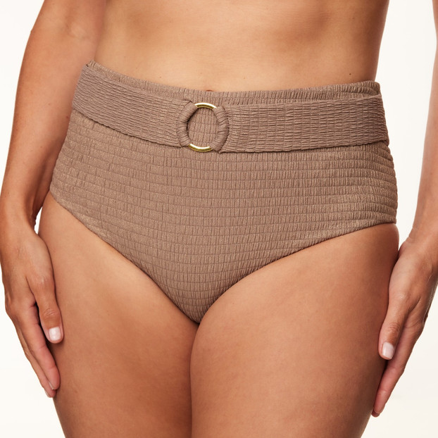 Annadiva Swim Sparkling Smocky High Waist Bikinibroekje Taupe