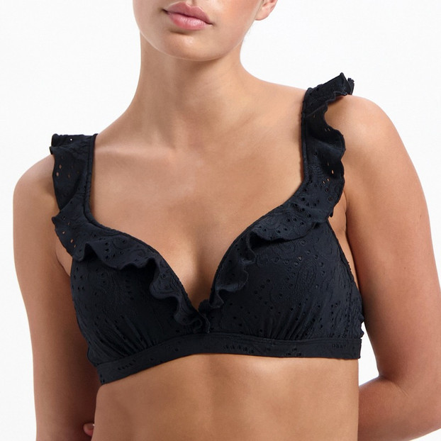 Beachlife Black Embroidery Plunge Bikinitop