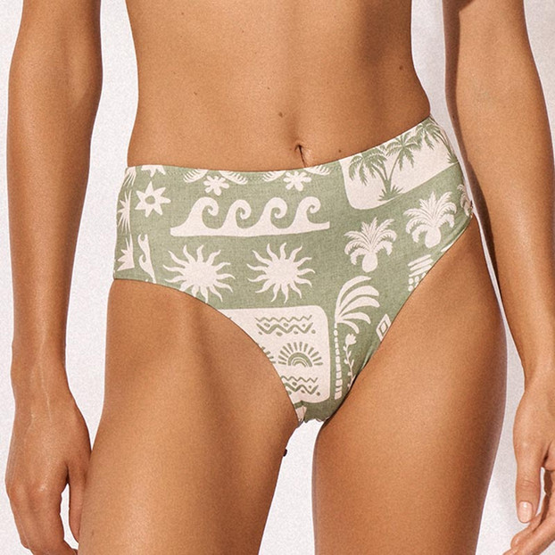 Watercult Rustic Med Hoog Bikinibroekje Sage Cream