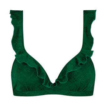 Green Embroidery Plunge Bikinitop