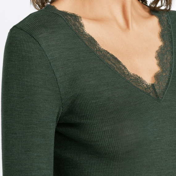 Hanro Woolen Lace Shirt Met Driekwart Mouwen Green Marble